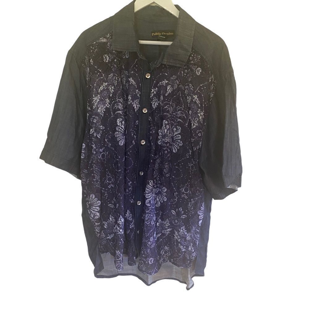 Public Denim button down floral purple lace blouse size 3XL